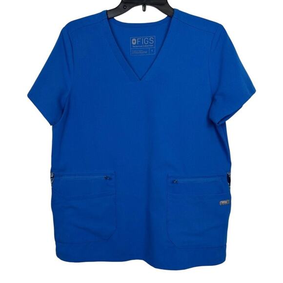 Figs Technical Collection Small Blue V-Neck Scrub Top With Pockets For Women - Picture 1 of 8